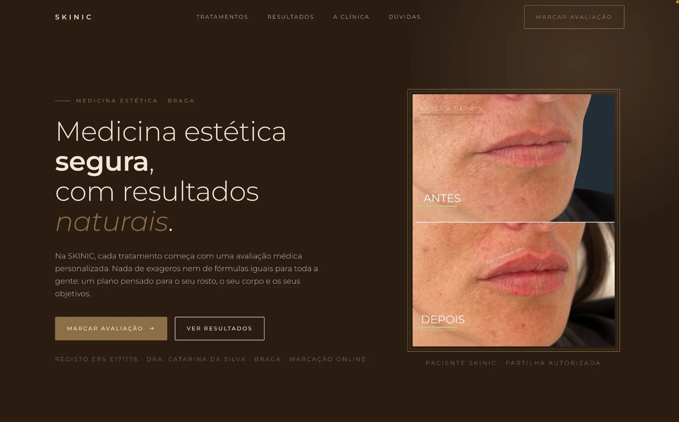 Site da clínica SKINIC, medicina estética em Braga