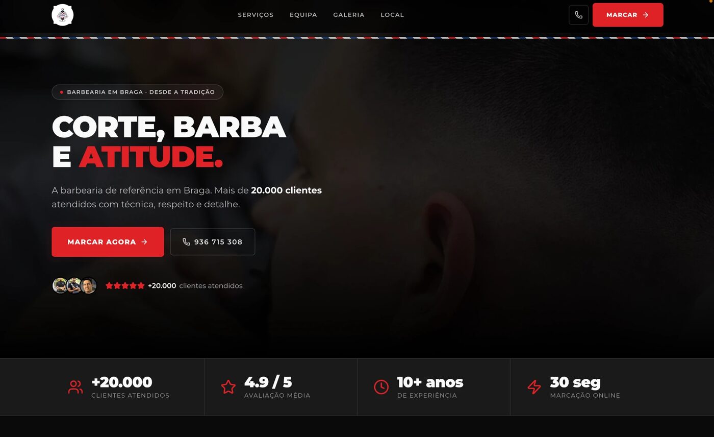 Site da Magrelo Barbershop, barbearia em Braga com marcação online